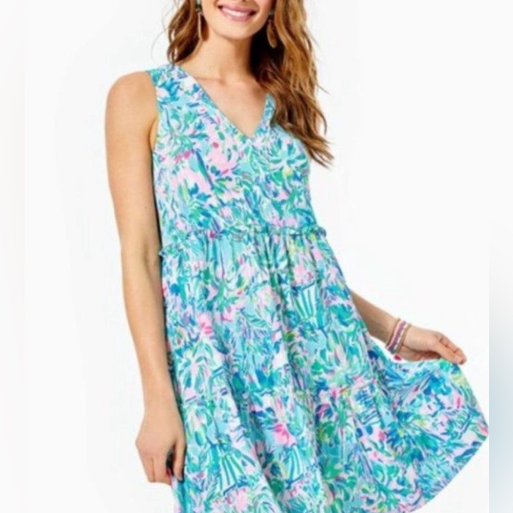 Lilly Pulitzer Lorina Dress Blue Ibiza Cabana Cocktail Size L